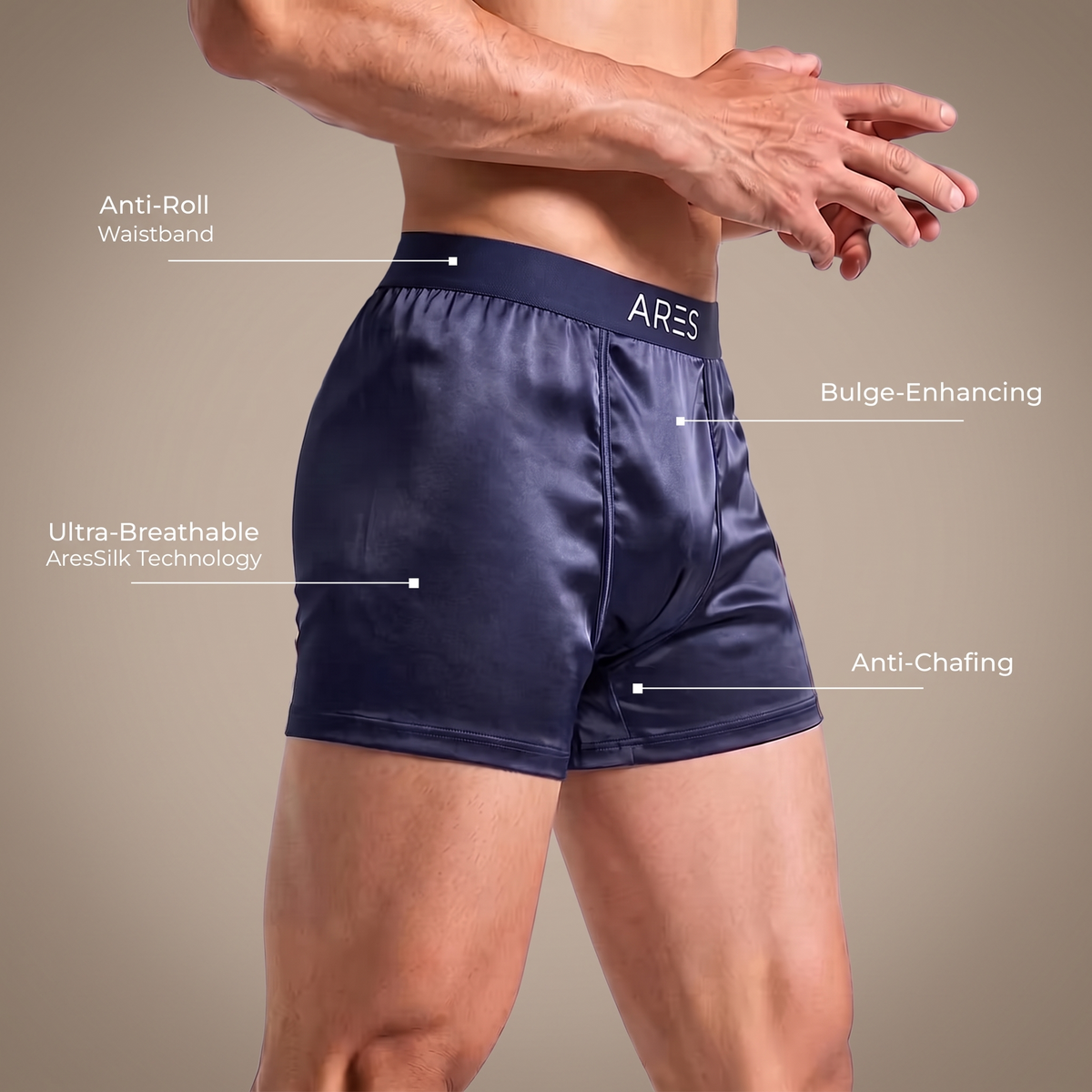 Ares Silk Boxers | All-Day Comfort (Navy Blue New Edition)